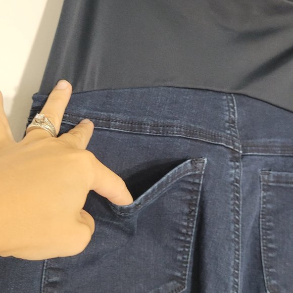 Thyme Maternity Full Panel Slim Denim Blue Shorts Dark Wash Pregnancy Motherhood - Picture 6 of 12